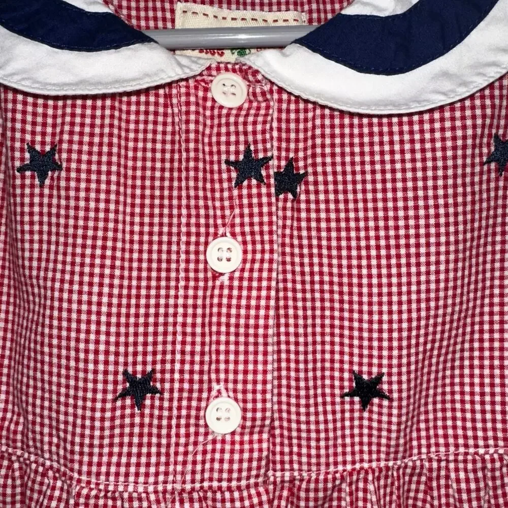 Vintage Toffee Apple Girls Red Gingham Patriotic Star Sailor Collar Dress Size 5